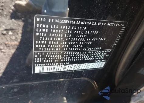 2022 Volkswagen Tiguan 2.0T Se R-Line Black from USA, damaged, VIN 3VV8B7AX7NM103620